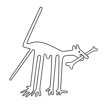 The dog with bone - paraphrase of the famous geoglyph The Dog from Nazca - vector illustration