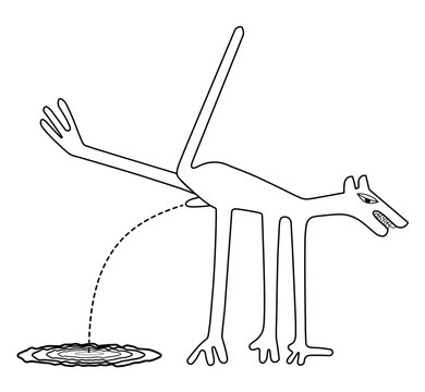 Peeing dog - territorial marking - paraphrase of the famous geoglyph from Nazca - vector illustration
