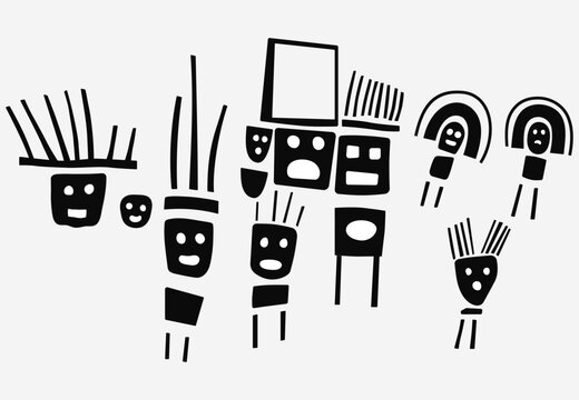 Big family - geoglyphs of the figures from Palpa - vector illustration
