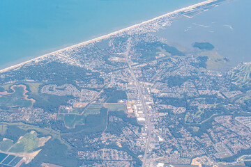 Aerial photograph of the beaches of Cape May on the southern New Jersey shore.