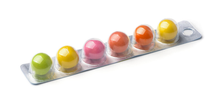 Stick pack of colorful chewing gum balls