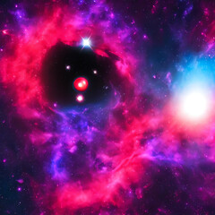 Blackhole in space with a luminous red center and beautiful colourful nebulas around it