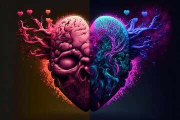 heart and brain with wings and flowers