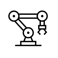 Simple robot arm icon. Automation of line work. Manufacturing. Vector.