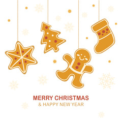 square christmas decorative background design with gingerbread