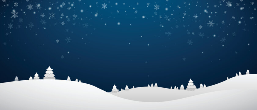 Snowfall landscape on blue background Christmas snowy winter design falling White snowflakes landscape abstract Cold weather effect Magic nature fantasy snowfall texture decoration Vector illustration