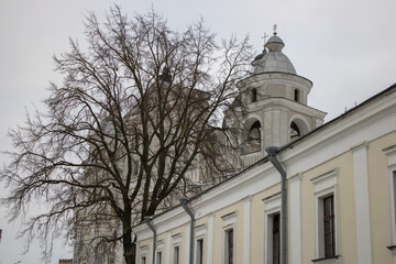 Cathedral saints Peter and Paul Lutsk Ukraine. Mediaeval roman catholic church XVII. Jesuit college 17 century. National landmarks diocese in winter old city. Tourist famous attraction. Architecture.