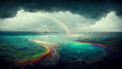 Futuristic peaceful ocean landscape illustration