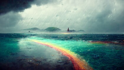 Futuristic peaceful ocean landscape with storm  illustration
