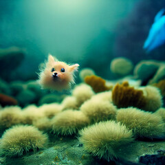 pomeranian puppy underwater