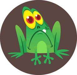 Cartoon green froggy frog mascot character in cartoon style. Vector illustration isolated on white. Design for print