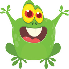 Cartoon green froggy frog mascot character in cartoon style. Vector illustration isolated on white. Design for print