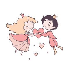 Prince and princess in love flat color vector characters
