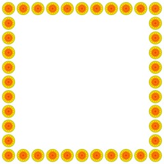 quadratischer rahmen aus kreisen mit spiralförmigen flammen im inneren der kreise