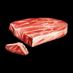 Raw meat watercolor illustration on black background