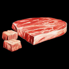 Raw meat watercolor illustration on black background