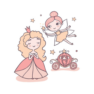 Cinderella and fairy godmother flat color vector characters