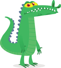 Funny green crocodile cartoon standing. Vector illustration of alligator character design Funny green crocodile cartoon standing. Vector illustration of alligator character design