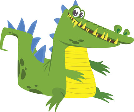 Funny green crocodile cartoon standing. Vector illustration of alligator character design Funny green crocodile cartoon standing. Vector illustration of alligator character design