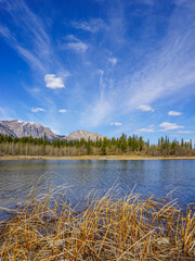 Mount Yamnuska and Middle Lake in Bow Valley Provincial Park, Alberta