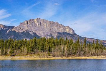 Mount Yamnuska, a popular rock climbing location in the Rocky Mountains of southern Alberta