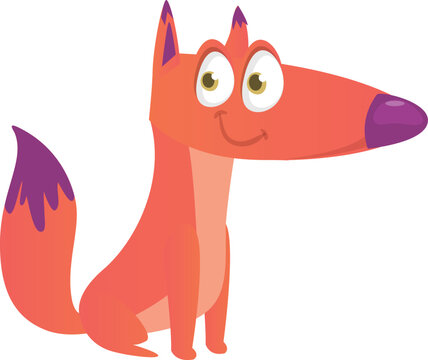 Illustration of cartoon very cute fox. Vector illustration isolated on white