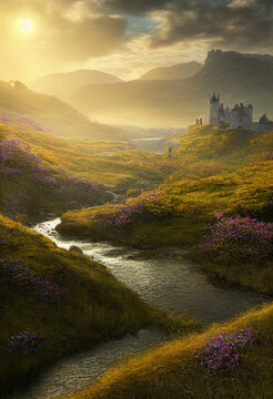 Fictional Scottish Landscape with a Castle Digital Art