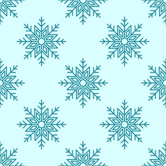 Vivid vector seamless pattern of blue snowflakes for web sites, fabric, textile, clothing, wrappers. Winter, Christmas and New Year concept