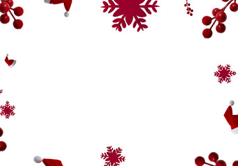 Christmas background. New Year's card. Hat santa isolates. Lingonberries on a white background