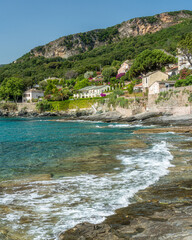 The picturesque village of Erbalunga on a summer morning, in Cap Corse, Corsica, France.