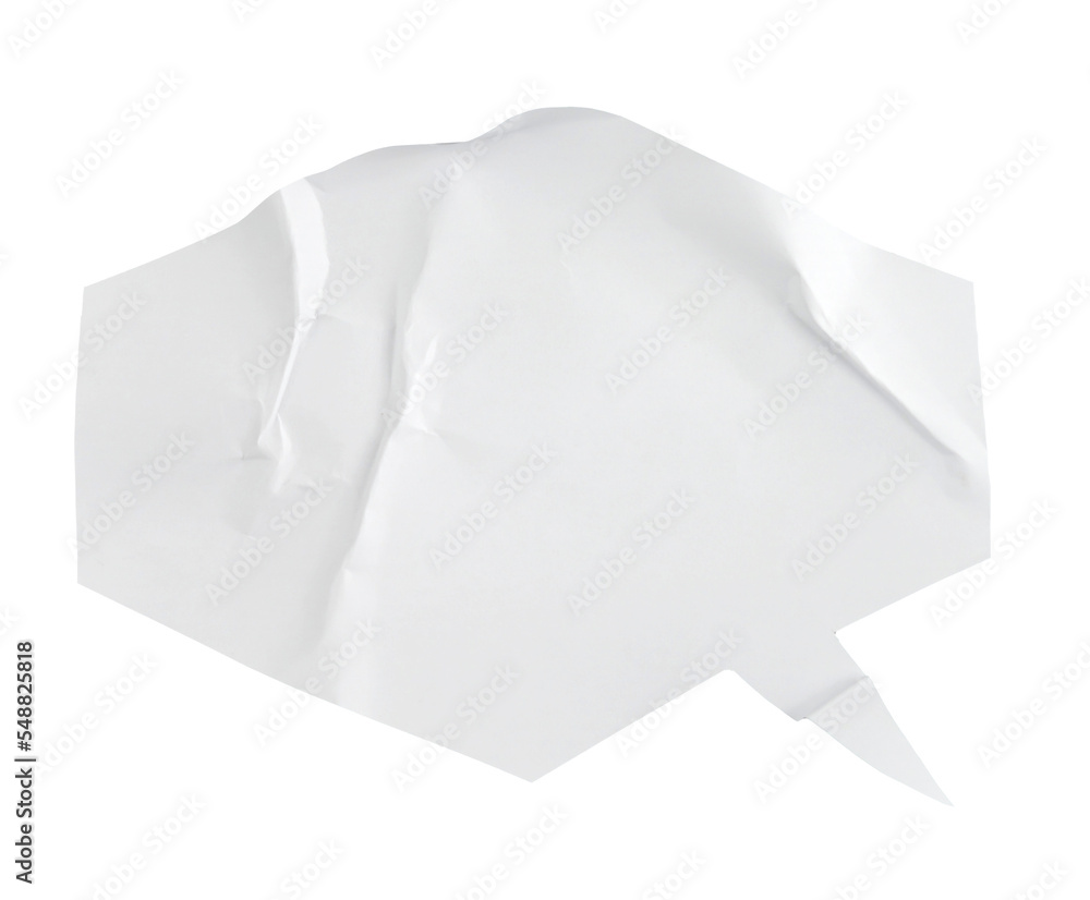 Aufkleber paper bubble text in hexagon shape. bubble speech in white crumpled paper texture.