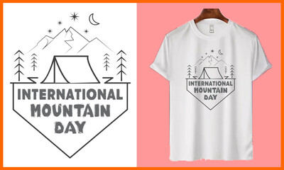 International Mountain Day Camping T-shirt Line Art Design, Mountain Day Vector, and Illustration Line Art Design.