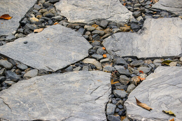 The path that is decorated with stones in the garden