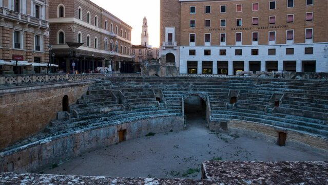 4k, Timelapse of Roman Amphitheatre in Lecce, Puglia, Italy