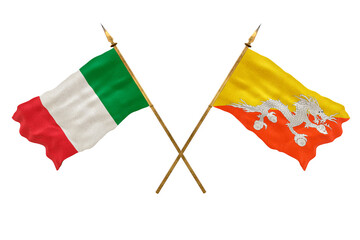 Background for designers. National Day. 3D model National flags Italy and Bhutan