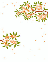 Traditional Asian background with osmanthus blossoms, flowers, fragrant olive tree branches in bloom. Oriental, eastern style vector illustration. Design concept for summer, autumn promotion, sale.