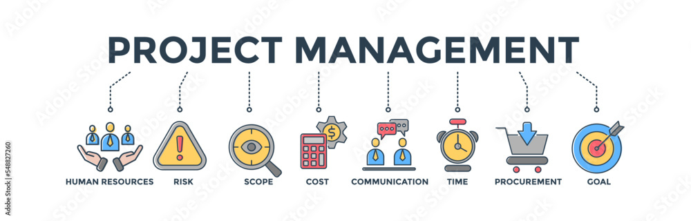 Poster project management banner web icon vector illustration for business consulting and teamwork with the