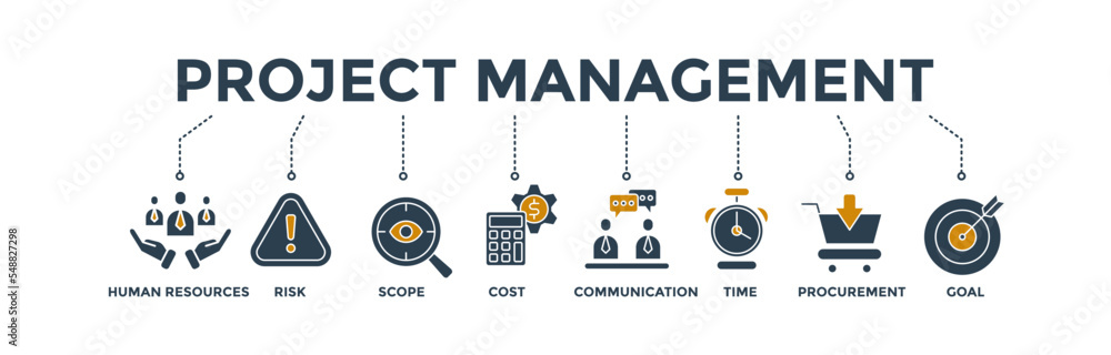 Poster project management banner web icon vector illustration for business consulting and teamwork with the