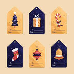 Set of vector illustration of christmas gift labels. To - From cards.