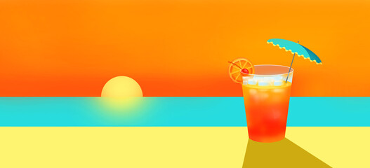 Illustration of Sex on the Beach Cocktail on Beach Background