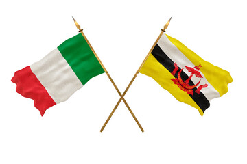 Background for designers. National Day. 3D model National flags Italy and Brunei