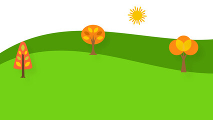 Illustration landscape with trees, grass and sun. Basic, prefect to add for background to a project.