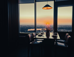 Fototapeta premium view from the window at sunset 