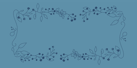 Vector. Merry Christmas and Happy New Year floral background, copy space for text. Rustic horizontal frame template for Christmas cards, wedding invitations, party invitations. Hand-drawn sketch.