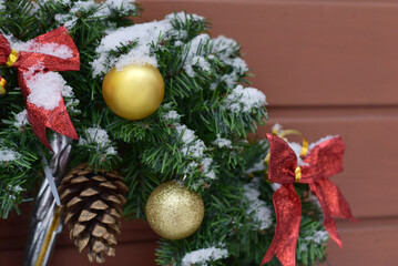 New Year. Christmas wreath with toys