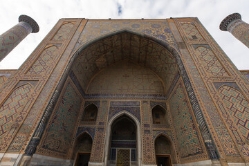 Fototapeta na wymiar Uzbekistan Tiled, Mosaics and Ceramics Details Photo, Registan Square Samarkand, Uzbekistan 