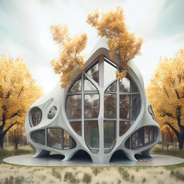 3D Printed Conceptual Home Of The Future With Bio Structural Curves And Foliage - 3D-Printed House 