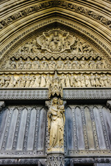 Statues on the facade of the Westminster Abbey Cathedral in London, England