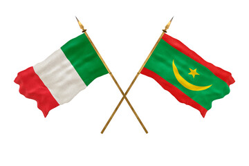 Background for designers. National Day. 3D model National flags Italy and Mauritania