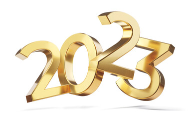 2023 year symbol golden colored isolated 3d-illustration